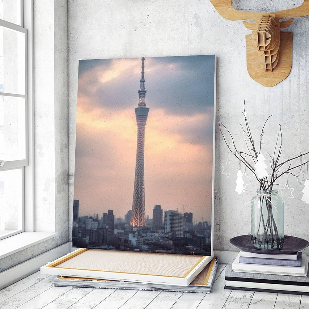 Amazon | 東京スカイツリー 数字油絵 和風の街並み写真 数字